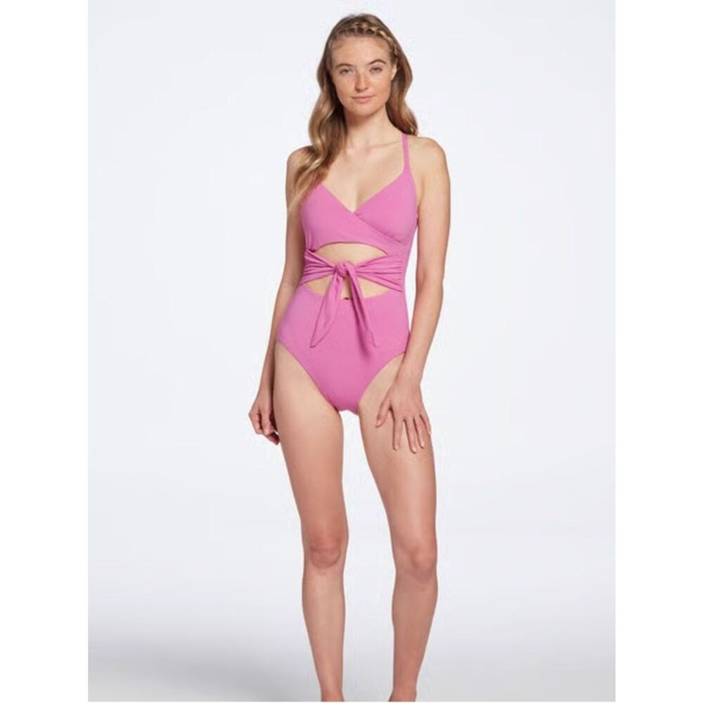 NWT CALIA Geranium Purple Tie Front Tummy Control One Piece Swimsuit Sz 14 Beach